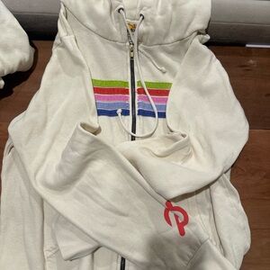 Aviator Nation x Peloton Cream Hoodie with Rainbow Accents